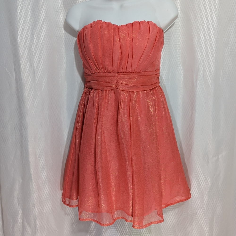 Charlotte Russe Strapless Prom/Party Dress, Watermelon Pink/Metallic Gold Size 8
